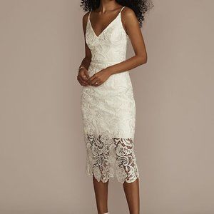 NEW David's Bridal Ivory Nude Overlay Crochet Lace Midi Dress